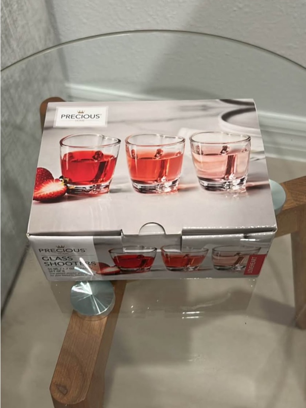 PRECIOUS Glass Shot Glasses - Clear with Red Drink Accent